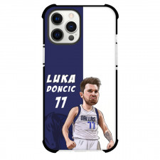 NBA Luka Doncic Phone Case For iPhone and Samsung Galaxy Devices - Luka Doncic 77 Cartoon Art Blue White Background