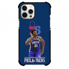NBA Joel Embiid Phone Case For iPhone and Samsung Galaxy Devices - Joel Embiid 76ers Portrait On Blue Background
