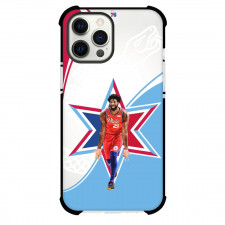 NBA Joel Embiid Phone Case For iPhone and Samsung Galaxy Devices - Joel Embiid Standing Blue White Background