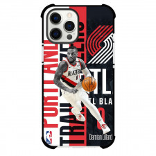 NBA Damian Lillard Phone Case For iPhone and Samsung Galaxy Devices - Damian Lillard Dribbling Red Black Word Art Background