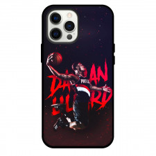 NBA Damian Lillard Phone Case For iPhone and Samsung Galaxy Devices - Damian Lillard Dunking Red Work Art Background