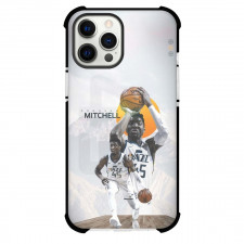 NBA Donovan Mitchell Phone Case For iPhone and Samsung Galaxy Devices - Donovan Mitchell Dunking Moutain And Sun Background