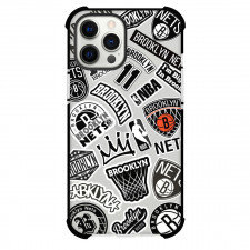 NBA Brooklyn Nets Phone Case For iPhone and Samsung Galaxy Devices - Nets Mania Sticker Collage Black and White