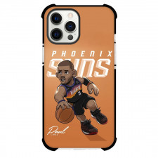 NBA Chris Paul Phone Case For iPhone and Samsung Galaxy Devices - Chris Paul Dribbling Cartoon Art On Orange Background