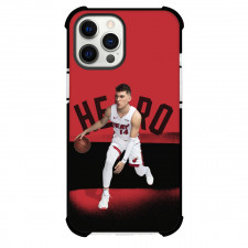 NBA Tyler Herro Phone Case For iPhone and Samsung Galaxy Devices - Tyler Herro Heat 14 Dribbling Red Black Background