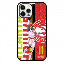 NBA Trae Young Phone Case For iPhone and Samsung Galaxy Devices - Trae Young 11 Dunking Atlanta Hawks Logo Background