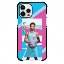 NBA Gabe Vincent Phone Case For iPhone and Samsung Galaxy Devices - Gabe Vincent Heat 2 Holding Ball Pink Blue Background