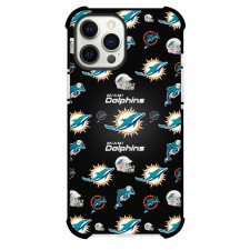 NFL Miami Dolphins Phone Case For iPhone and Samsung Galaxy Devices - Team Logo Pattern On Black Background