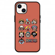 One Piece Straw Hat Pirates Phone Case For iPhone and Samsung Galaxy Devices - Straw Hat Pirate Chibi Members Icon Orange Background