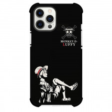 One Piece Luffy Phone Case For iPhone and Samsung Galaxy Devices - Luffy Black And White Sitting Side Portrait