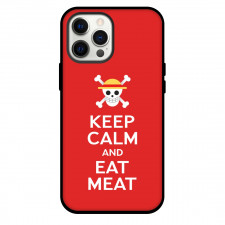 One Piece Luffy Phone Case For iPhone and Samsung Galaxy Devices - Luffy Keep Calm And Eat Meat Red Background