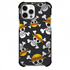 One Piece Pirate Logo Phone Case For iPhone and Samsung Galaxy Devices - Straw Hat Pirates Logo Pattern Art On Black Background