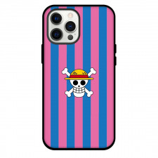One Piece Straw Hat Pirates Phone Case For iPhone and Samsung Galaxy Devices - Straw Hat Pirate Logo Blue Pink Stripe