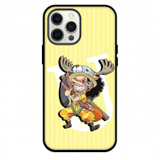 One Piece Usopp Phone Case For iPhone and Samsung Galaxy Devices - Usopp Wearing Glasses Stripe Yellow Background