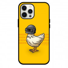 PUBG Phone Case For iPhone and Samsung Galaxy Devices - PUBG Winner Chicken Wear Helmet On Yellow Background