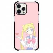 Sailor Moon Phone Case For iPhone and Samsung Galaxy Devices - Sailor Moon Showing Heart On Pink Background