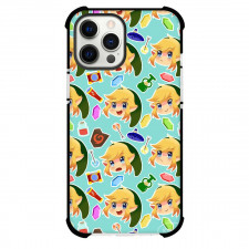 The Legend of Zelda Phone Case For iPhone and Samsung Galaxy Devices - The Legend of Zelda Chibi Avatar Pattern Art On Cyan Background