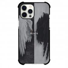 Blvck Paris Phone Case For iPhone Samsung Galaxy Pixel OnePlus Vivo Xiaomi Asus Sony Motorola Nokia - Blvck Paris Logo On Grayscale Angel Wings Background