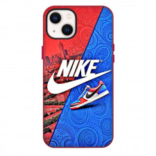 Nike Phone Case For iPhone Samsung Galaxy Pixel OnePlus Vivo Xiaomi Asus Sony Motorola Nokia - Nike Dunk Low On Red Urban Cityscape And Blue Ornate Background