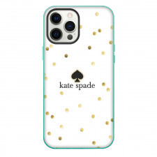 Kate Spade Phone Case For iPhone Samsung Galaxy Pixel OnePlus Vivo Xiaomi Asus Sony Motorola Nokia - Kate Spade Logo On Golden Dots White Background Poster