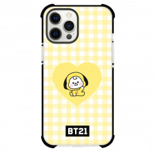 BT21 Chimmy Phone Case For iPhone Samsung Galaxy Pixel OnePlus Vivo Xiaomi Asus Sony Motorola Nokia - Chimmy Sitting Inside Heart Shape On Check Background