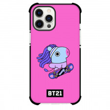 BT21 Mang Phone Case For iPhone Samsung Galaxy Pixel OnePlus Vivo Xiaomi Asus Sony Motorola Nokia - Mang Riding Skateboard On Pink Background
