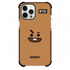 BT21 Shooky Phone Case For iPhone Samsung Galaxy Pixel OnePlus Vivo Xiaomi Asus Sony Motorola Nokia - Shooky Emoji On Brown Background