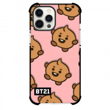 BT21 Shooky Phone Case For iPhone Samsung Galaxy Pixel OnePlus Vivo Xiaomi Asus Sony Motorola Nokia - Shooky Pattern Art On Pink Background