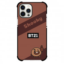 BT21 Shooky Phone Case For iPhone Samsung Galaxy Pixel OnePlus Vivo Xiaomi Asus Sony Motorola Nokia - Shooky Standing On Brown Background