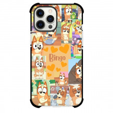Bluey Bingo Phone Case For iPhone and Samsung Galaxy Devices - Bingo Collage Orange Hearts Background