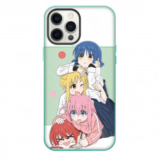 Bocchi The Rock Phone Case For iPhone Samsung Galaxy Pixel OnePlus Vivo Xiaomi Asus Sony Motorola Nokia - Bocchi The Rock Member Embrace Each Other Warmly Anime Art On Green Background