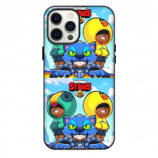 Brawl Stars Leon Phone Case For iPhone Samsung Galaxy Pixel OnePlus Vivo Xiaomi Asus Sony Motorola Nokia - Brawl Stars Leon Trio Standing Illustration Art On Sky Background
