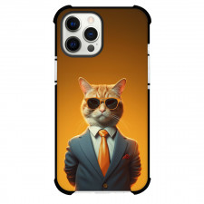 Cat Phone Case For iPhone Samsung Galaxy Pixel OnePlus Vivo Xiaomi Asus Sony Motorola Nokia - Cat Wearing Suits With Sun Glasses Standing On Orange Background