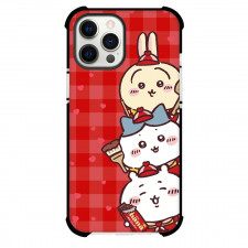 Chiikawa Phone Case For iPhone Samsung Galaxy Pixel OnePlus Vivo Xiaomi Asus Sony Motorola Nokia - Chiikawa Characters Enjoy Chocolate with Red Check Background