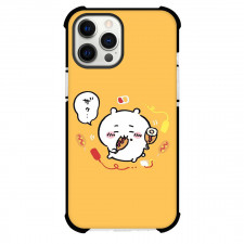 Chiikawa Phone Case For iPhone Samsung Galaxy Pixel OnePlus Vivo Xiaomi Asus Sony Motorola Nokia - Chiikawa Eating Food Art with Yellow Pattern Background