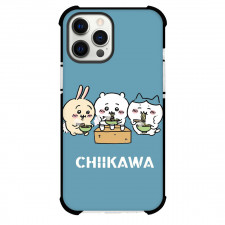 Chiikawa Phone Case For iPhone Samsung Galaxy Pixel OnePlus Vivo Xiaomi Asus Sony Motorola Nokia - Chiikawa Enjoy Spicy Noodles in Green Bowl with Blue Background