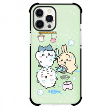 Chiikawa Phone Case For iPhone Samsung Galaxy Pixel OnePlus Vivo Xiaomi Asus Sony Motorola Nokia - Chiikawa Enjoy the Bath Shower with Green Dotted Background