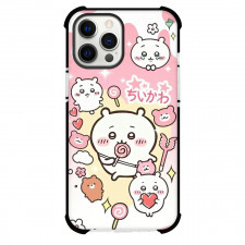Chiikawa Phone Case For iPhone Samsung Galaxy Pixel OnePlus Vivo Xiaomi Asus Sony Motorola Nokia - Chiikawa Kawaii Yatsu Eat Lolipop with Pink Background