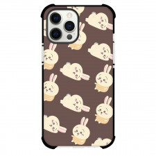 Chiikawa Rabbit Phone Case For iPhone Samsung Galaxy Pixel OnePlus Vivo Xiaomi Asus Sony Motorola Nokia - Rabbit Siting and Sleep Stickers on Brown Background