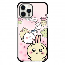 Chiikawa Phone Case For iPhone Samsung Galaxy Pixel OnePlus Vivo Xiaomi Asus Sony Motorola Nokia - Rabbit and All Characters with Leaves and Pink Background