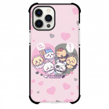 Chiikawa Phone Case For iPhone Samsung Galaxy Pixel OnePlus Vivo Xiaomi Asus Sony Motorola Nokia - Tenshi Akuma Divided in Heart Pink and Grey with Heart Background