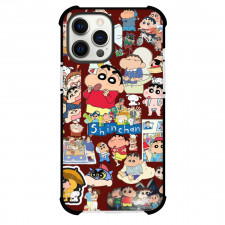 Crayon Shin-chan Phone Case For iPhone Samsung Galaxy Pixel OnePlus Vivo Xiaomi Asus Sony Motorola Nokia - Crayon Shin-chan Characters Collage Maroon Background