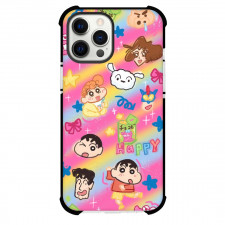 Crayon Shin-chan Phone Case For iPhone Samsung Galaxy Pixel OnePlus Vivo Xiaomi Asus Sony Motorola Nokia - Crayon Shin-chan Characters Happy Pink Yellow Background