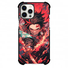 Demon Slayer Tanjiro Kamado Phone Case For iPhone Samsung Galaxy Pixel OnePlus Vivo Xiaomi Asus Sony Motorola Nokia - Tanjiro Kamado Attacks with Sword Flaming Background