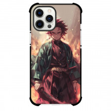 Demon Slayer Tanjiro Kamado Phone Case For iPhone Samsung Galaxy Pixel OnePlus Vivo Xiaomi Asus Sony Motorola Nokia - Tanjiro Kamado Standing Holding Sword Burning Background