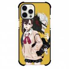 Dandadan Phone Case For iPhone Samsung Galaxy Pixel OnePlus Vivo Xiaomi Asus Sony Motorola Nokia - Ayase Momo and Jin Enjoji Back to Back Pose Yellow Background
