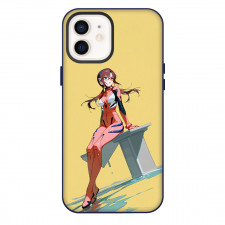 Neon Genesis Evangelion Mari Makinami Phone Case For iPhone Samsung Galaxy Pixel OnePlus Vivo Xiaomi Asus Sony Motorola Nokia - Mari Makinami Wear Costume And Sitting On Yellow Background