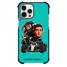 F1 Formula One George Russell Phone Case For iPhone Samsung Galaxy Pixel OnePlus Vivo Xiaomi Asus Sony Motorola Nokia - George Russell 63 Illustration On Cyan Background