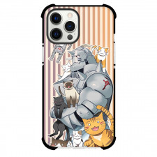 Fullmetal Alchemist Alphonse Elric Phone Case For iPhone Samsung Galaxy Pixel OnePlus Vivo Xiaomi Asus Sony Motorola Nokia - Elric Grey Metal Robot with Colorful Cats on Lines Background