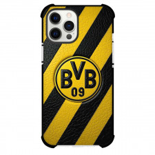 Borussia Dortmund Phone Case For iPhone Samsung Galaxy Pixel OnePlus Vivo Xiaomi Asus Sony Motorola Nokia - Borussia Dortmund Logo On Yellow And Black Stripe Leather Texture Background